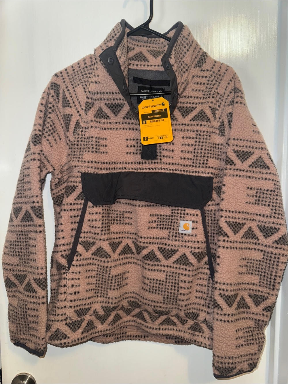 NWT Carhartt Tan & Gray Geometric 1/4 Snap Pullover Relaxed Fit
